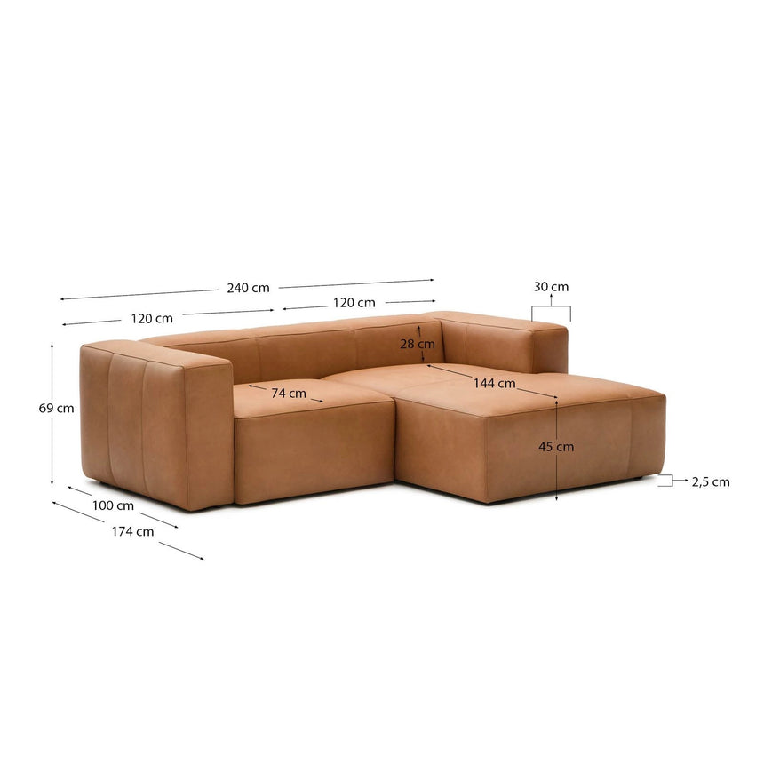 Sofa Blok aus braunem Leder 2-Sitzer Chaiselongue rechts 240 cm von Kave Home – Produktbild 2