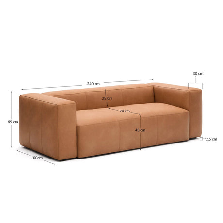 Sofa Blok aus braunem Leder 3-Sitzer 240 cm von Kave Home – Produktbild 3
