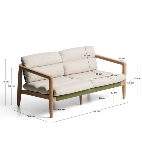 Sofa Menfi aus massivem Akazienholz und grünem Seil, 136 cm von Kave Home – Bild 6