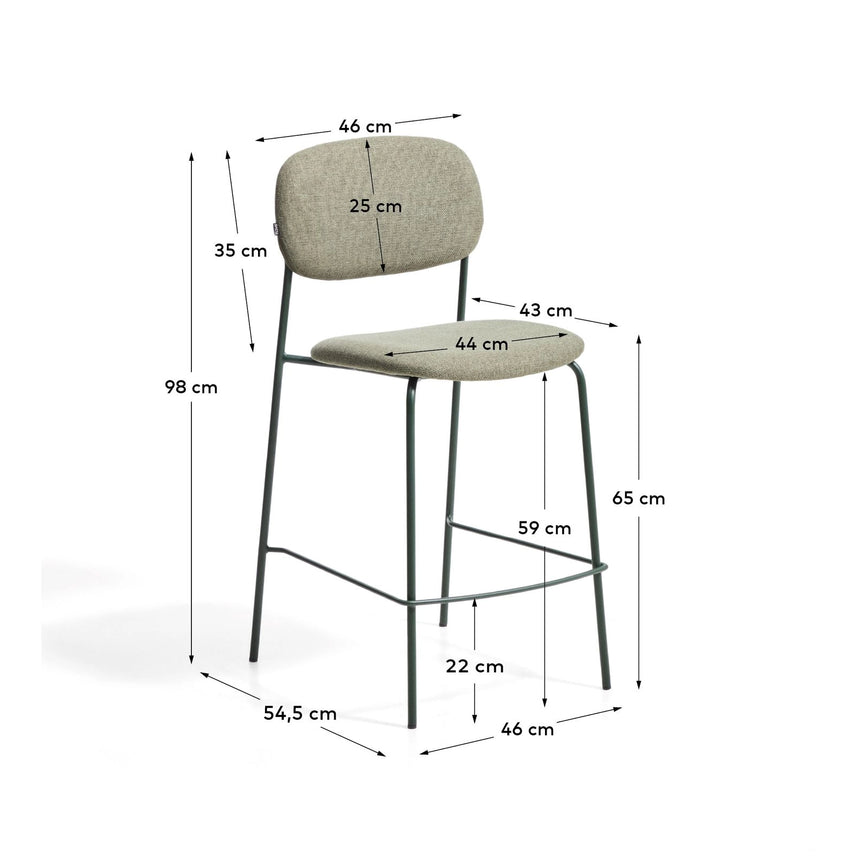 Stapelbarer Hocker Meli mit grüner Chenille und Beinen aus grünem Metall, FSC Mix Credit, 65 cm von Kave Home – Bild 4