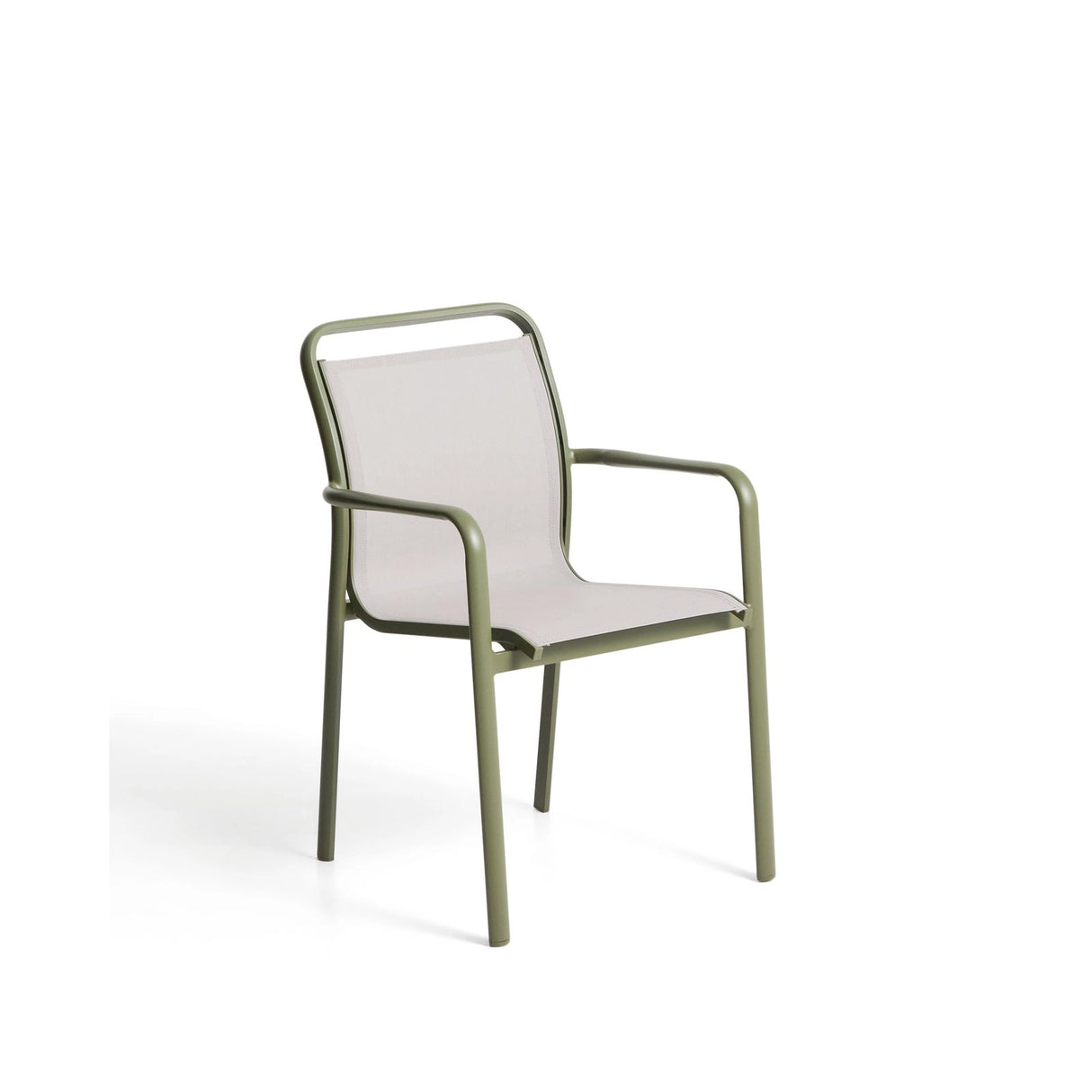 Stapelbarer Outdoor-Stuhl Luri aus Aluminium in Grün und beigem Texteline von Kave Home – Bild 1