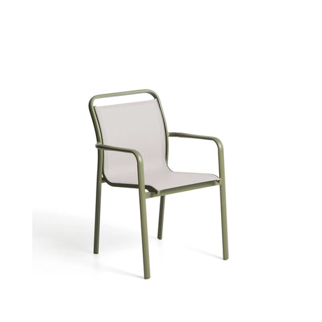 Stapelbarer Outdoor-Stuhl Luri aus Aluminium in Grün und beigem Texteline von Kave Home – Bild 1