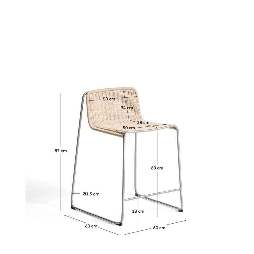 Stapelhocker Tavari aus beigefarbenem Synthetikseil und Edelstahl in gebürsteter Optik, 65 cm von Kave Home – Bild 5