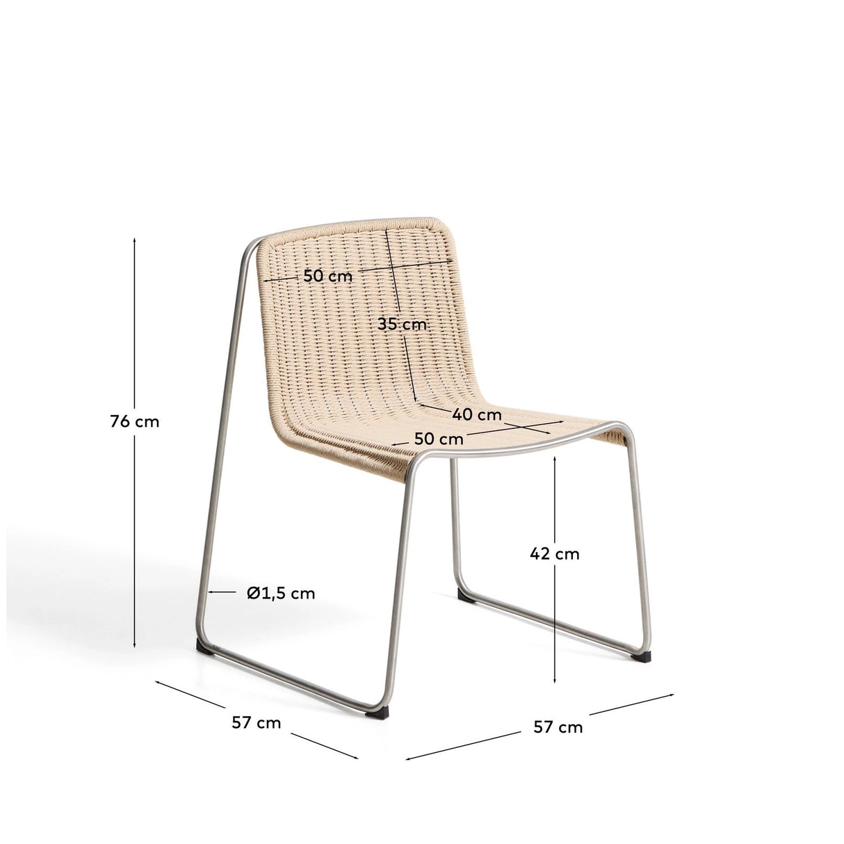 Stapelstuhl Tavari aus beigefarbenem Synthetikseil und Edelstahl in gebürsteter Optik von Kave Home – Bild 6