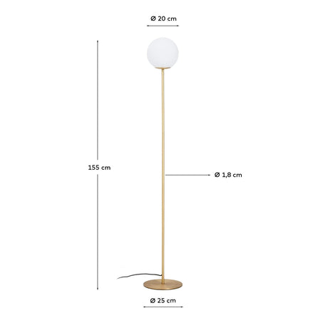 Stehlampe Brisia aus Metall mit gebürstetem Messing-Finish und einer mattierten Glaskugel Ø 25 cm von Kave Home – Produktbild 3