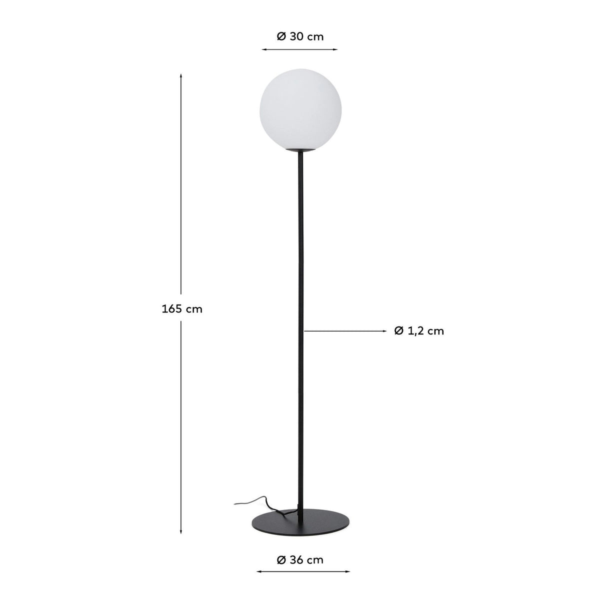 Stehlampe Brisia aus Metall mit schwarzem Finish und einer Glaskugel Ø 30 cm von Kave Home – Produktbild 3