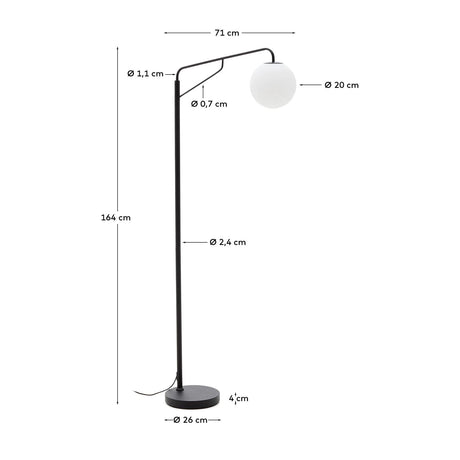 Stehlampe Eilo aus schwarzem Stahl mit Kugel aus mattiertem Glas von Kave Home – Bild 3
