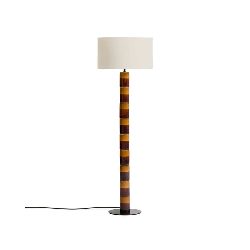 Stehlampe Mavran mit Baumwollschirm und Keramiksockel in Braun und Senfgelb von Kave Home – Bild 1