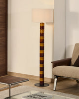 Stehlampe Mavran mit Baumwollschirm und Keramiksockel in Braun und Senfgelb von Kave Home – Bild 3