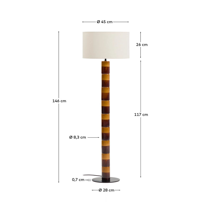 Stehlampe Mavran mit Baumwollschirm und Keramiksockel in Braun und Senfgelb von Kave Home – Bild 5