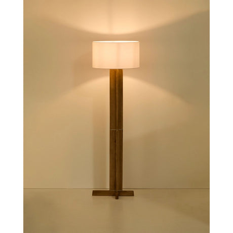 Stehlampe Niani aus Kautschukholz mit Finish in Naturton und elfenbeinfarbenem Baumwollschirm von Kave Home – Bild 3
