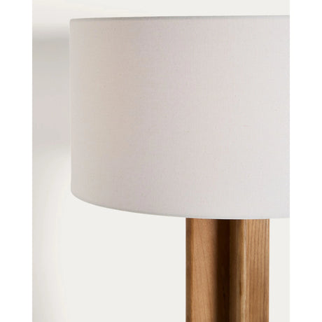 Stehlampe Niani aus Kautschukholz mit Finish in Naturton und elfenbeinfarbenem Baumwollschirm von Kave Home – Bild 4