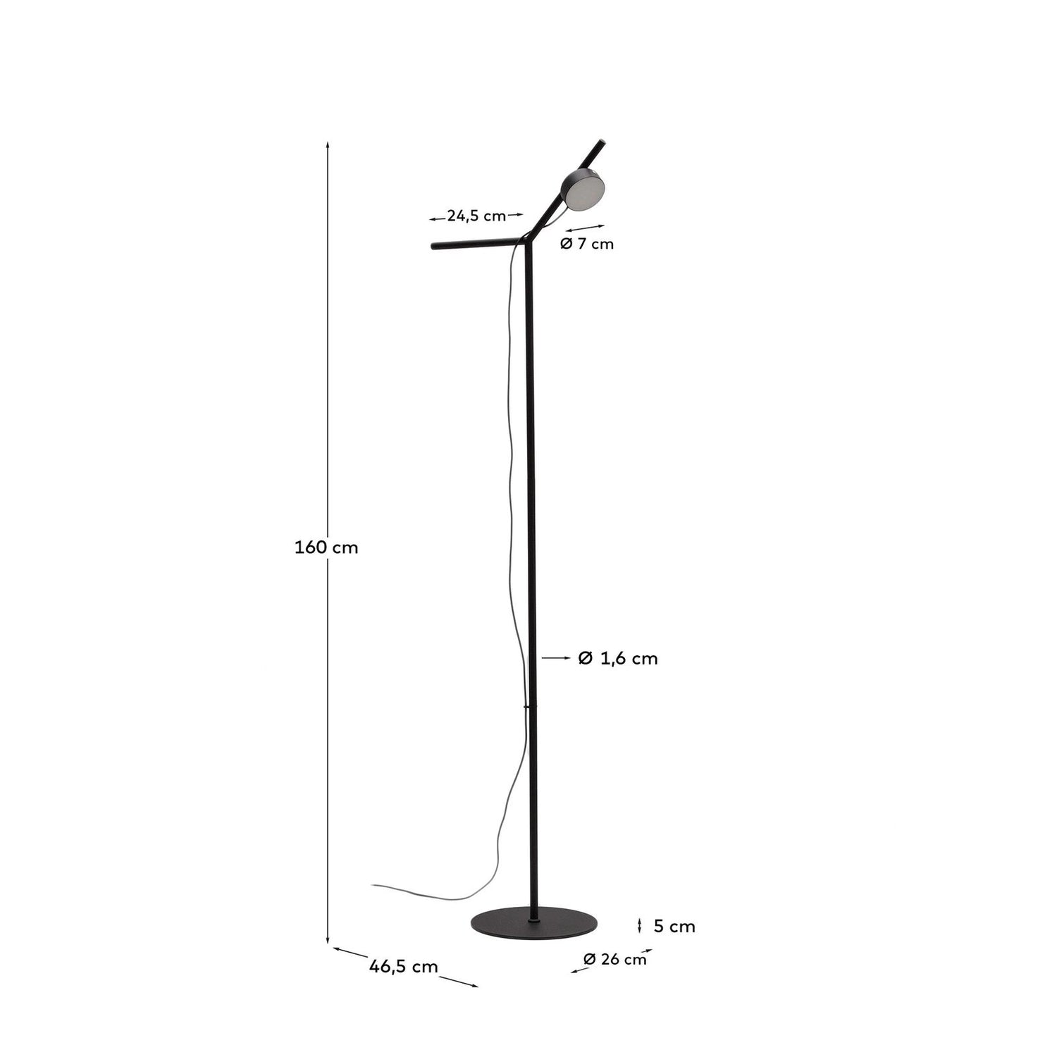 Stehlampe Orey aus schwarzem Metall mit Multipositions-Lichtpunkt von Kave Home – Bild 4