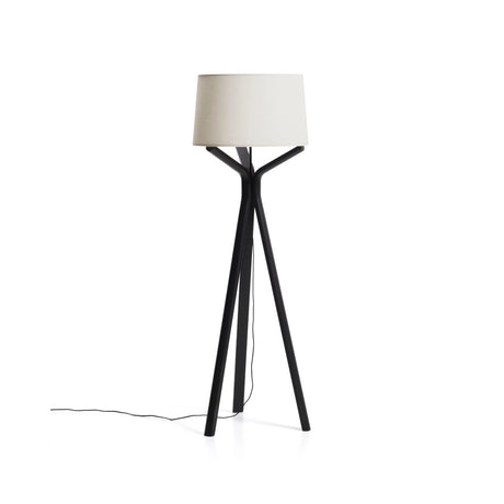 Stehlampe Ubira aus Eichenholz mit schwarzem Finish mit Lampenschirm aus Leinen von Kave Home – Bild 1