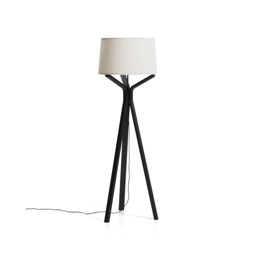 Stehlampe Ubira aus Eichenholz mit schwarzem Finish mit Lampenschirm aus Leinen von Kave Home – Bild 1