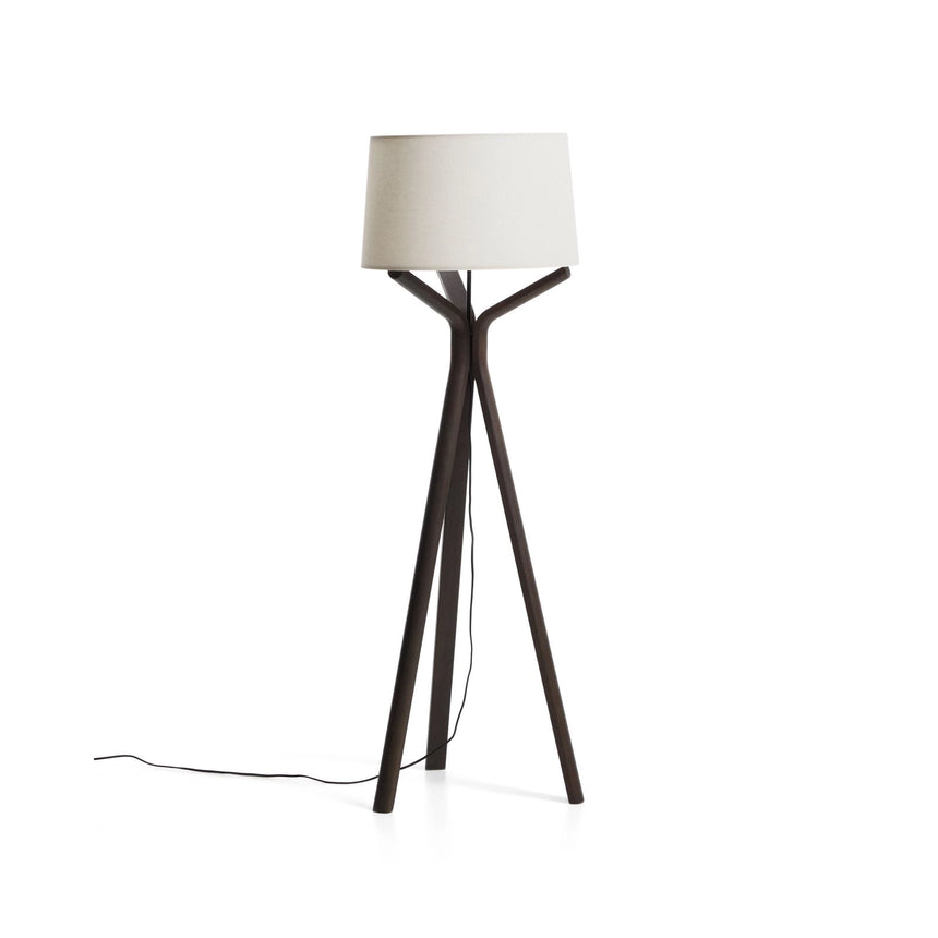Stehlampe Ubira aus Eschenholz mit dunklem Finish mit Lampenschirm aus Leinen von Kave Home – Bild 1