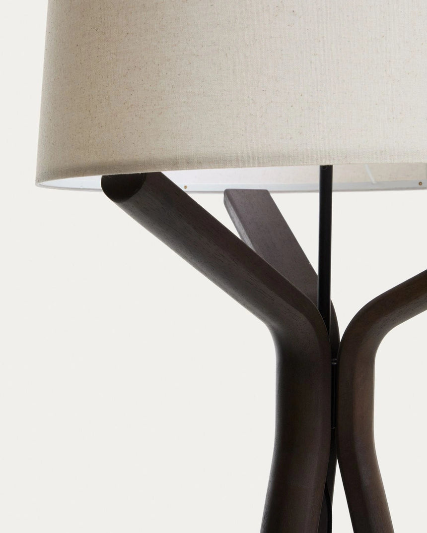 Stehlampe Ubira aus Eschenholz mit dunklem Finish mit Lampenschirm aus Leinen von Kave Home – Bild 4