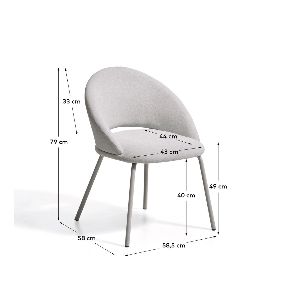 Stuhl Bonali mit grauer Chenille und Beinen aus grauem Metall, FSC Mix Credit von Kave Home – Bild 3