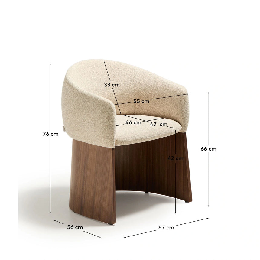 Stuhl Bosca mit beigefarbener Chenille und Nussbaumfurnier FSC 100% von Kave Home – Bild 6