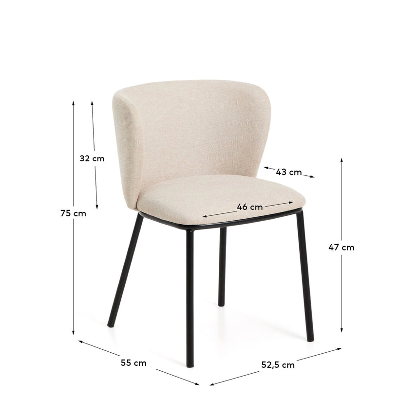 Stuhl Ciselia flammhemmend beige Chenille und Stahlbeinen mit schwarzem Finish, FSC Mix Credit von Kave Home – Bild 3