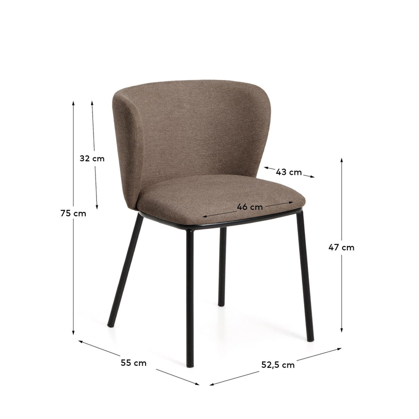 Stuhl Ciselia flammhemmend hellbraune Chenille und Stahlbeinen mit schwarzem Finish, FSC Mix Credit von Kave Home – Bild 3