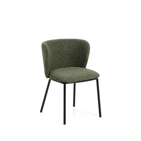 Stuhl Ciselia in dicker, dunkelgrüner Chenille mit Stahlbeinen mit schwarzem Finish, FSC Mix Credit von Kave Home – Bild 1