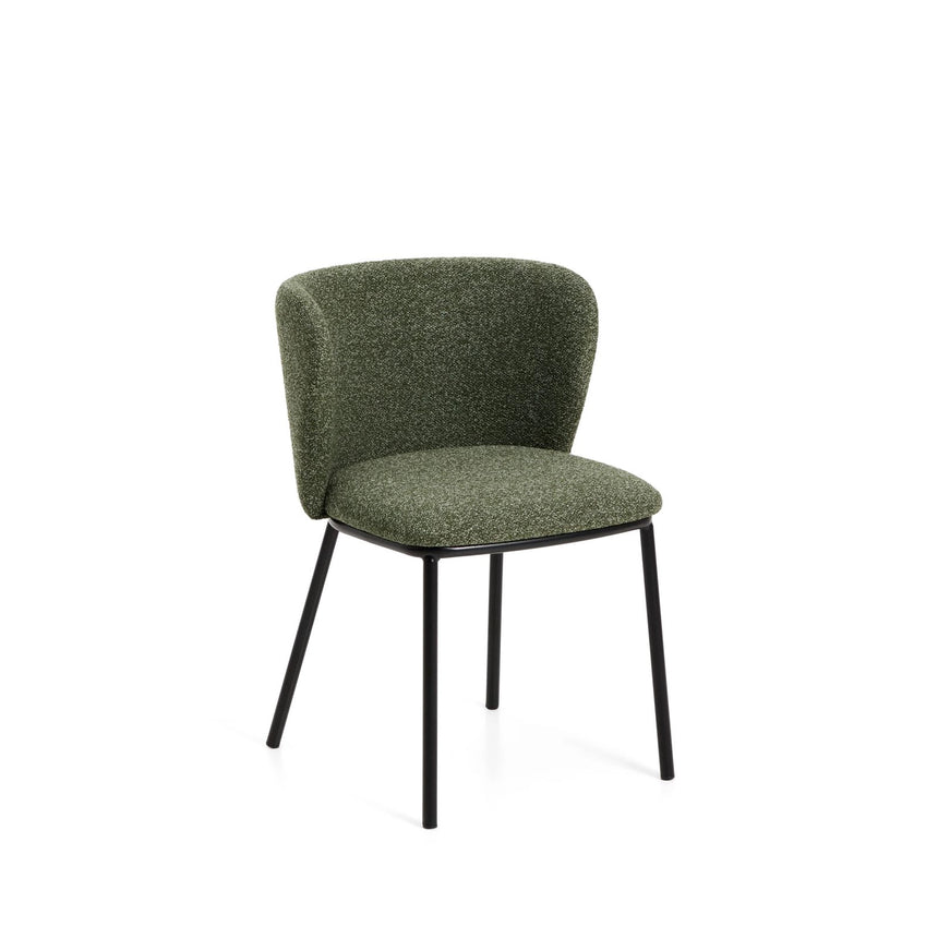 Stuhl Ciselia in dicker, dunkelgrüner Chenille mit Stahlbeinen mit schwarzem Finish, FSC Mix Credit von Kave Home – Bild 1