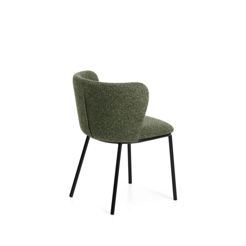 Stuhl Ciselia in dicker, dunkelgrüner Chenille mit Stahlbeinen mit schwarzem Finish, FSC Mix Credit von Kave Home – Bild 6