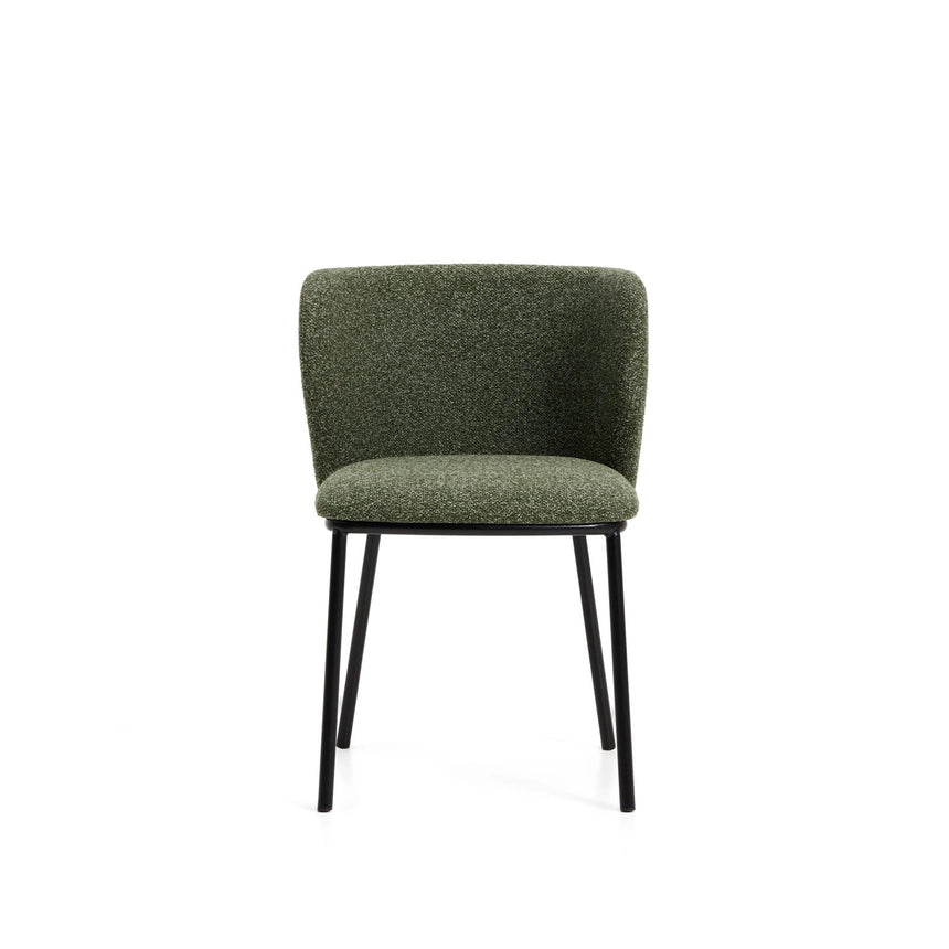 Stuhl Ciselia in dicker, dunkelgrüner Chenille mit Stahlbeinen mit schwarzem Finish, FSC Mix Credit von Kave Home – Bild 7