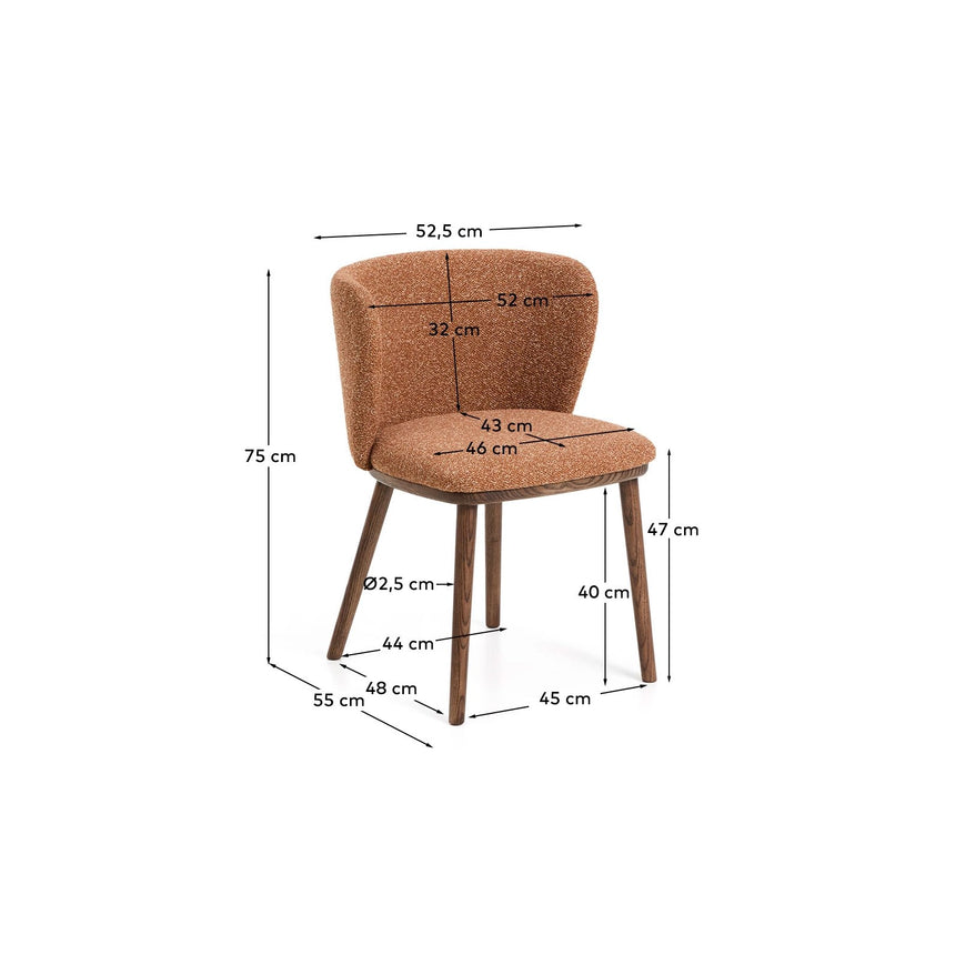 Stuhl Ciselia in dicker, terrakottafarbener Chenille mit Beinen aus massivem Eschenholz mit walnussholzfarbenem Finish, FSC Mix Credit von Kave Home – Bild 4