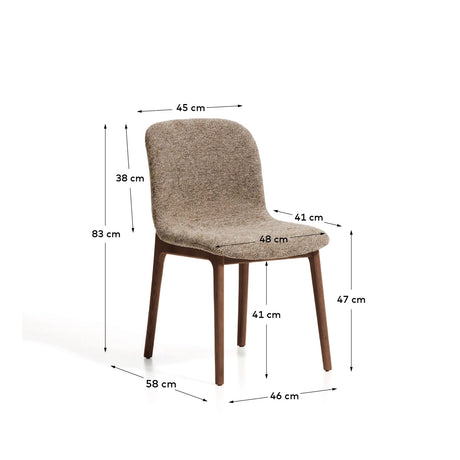 Stuhl Elnor aus brauner Chenille und Beinen aus massivem Eichenholz mit Nussbaum-Finish von Kave Home – Bild 2