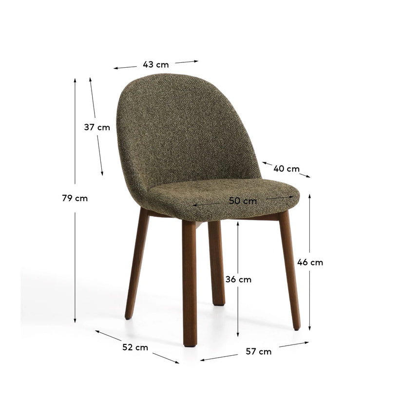 Stuhl Meila mit grüner Chenille und Beinen aus massivem Eschenholz mit Nussbaumfinish von Kave Home – Bild 4