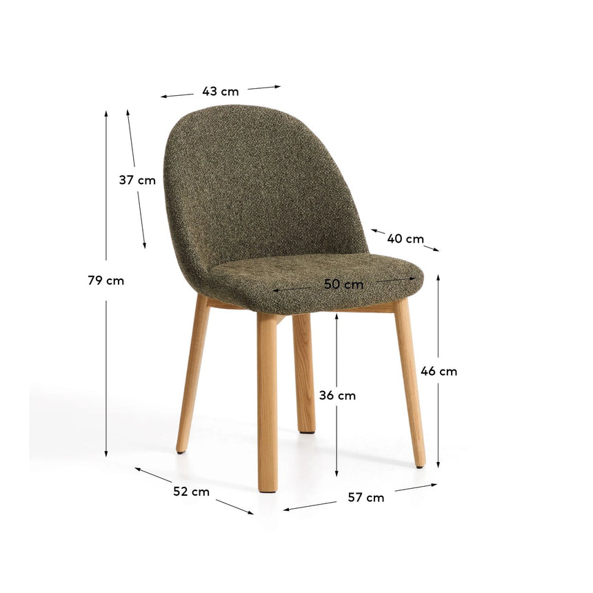 Stuhl Meila mit grüner Chenille und Beinen aus massivem Eschenholz mit naturfarbenem Finish  von Kave Home – Bild 2