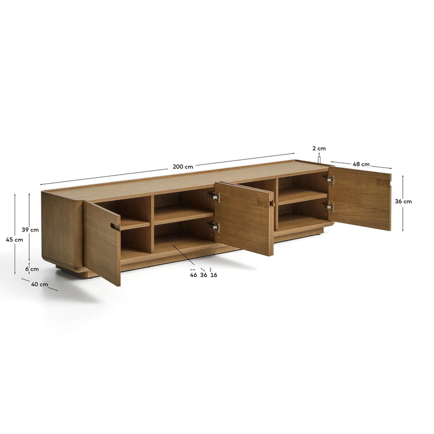 TV-Möbel Arelida aus Furnier sowie Massivholz aus Eiche mit hellbraunem Finish 200 x 44 cm von Kave Home – Bild 4