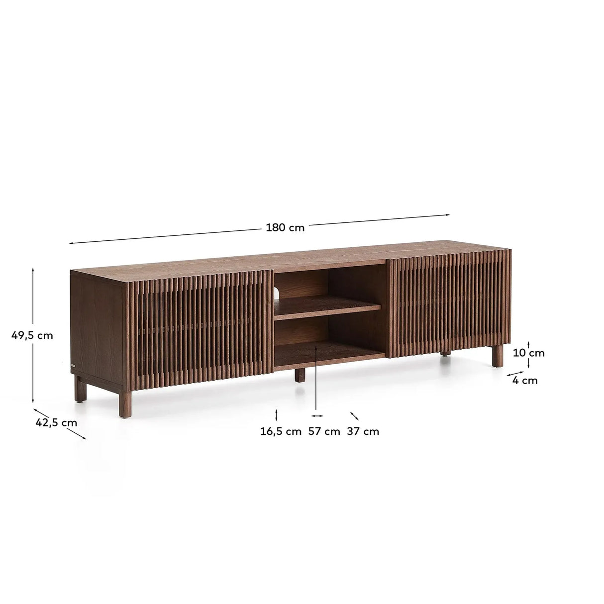 TV-Möbel Beyla aus Furnier und Massivholz aus Esche mit nussbaumfarbenem Finish 180 x 49,5 cm FSC 100% - ZEN ZONE Furniture