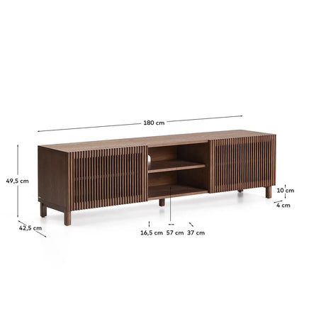 TV-Möbel Beyla aus Furnier und Massivholz aus Esche mit nussbaumfarbenem Finish 180 x 49,5 cm FSC 100% - ZEN ZONE Furniture