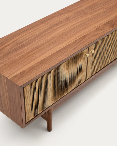 TV-Möbel Elan 3 Türen Furnier und massives Walnussholz Seil 200 x 50 cm FSC Mix Credit von Kave Home – Produktbild 1