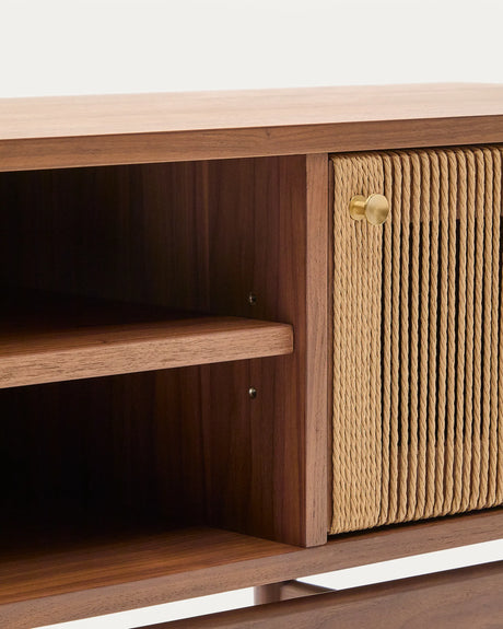 TV-Möbel Elan 3 Türen Furnier und massives Walnussholz Seil 200 x 50 cm FSC Mix Credit von Kave Home – Produktbild 5
