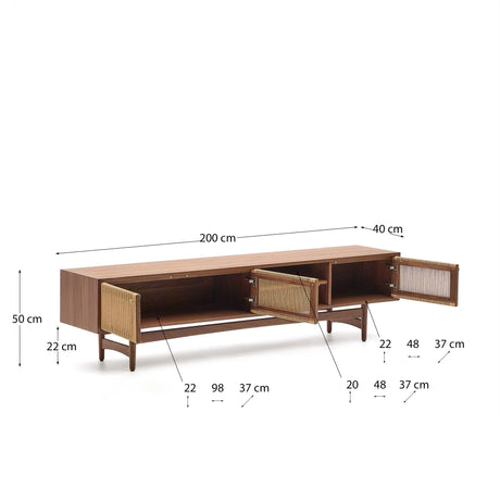 TV-Möbel Elan 3 Türen Furnier und massives Walnussholz Seil 200 x 50 cm FSC Mix Credit von Kave Home – Produktbild 6