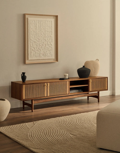 TV-Möbel Elan 3 Türen Furnier und massives Walnussholz Seil 200 x 50 cm FSC Mix Credit von Kave Home – Produktbild 7