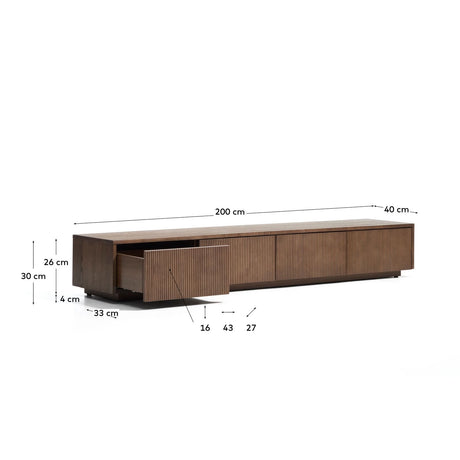 TV-Möbel Helvine 4 Schubladen aus Eichenfurnier mit Nussbaum-Finish 200 x 30 cm FSC 100% von Kave Home – Bild 5