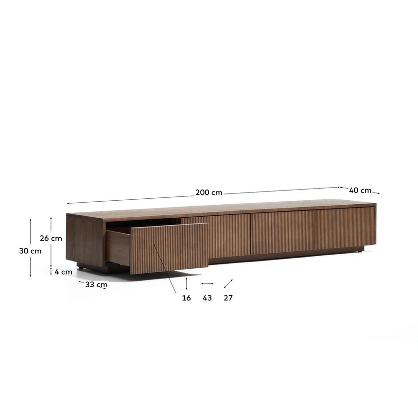 TV-Möbel Helvine 4 Schubladen aus Eichenfurnier mit Nussbaum-Finish 200 x 30 cm FSC 100% von Kave Home – Bild 5
