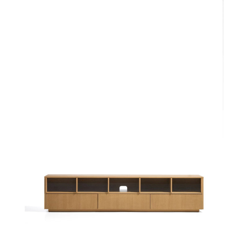 TV-Möbel Helvine mit 5 Türen und 3 Schubladen aus Eichenfurnier und gehärtetem Glas, 245 x 53,5 cm, FSC 100 % von Kave Home – Bild 1