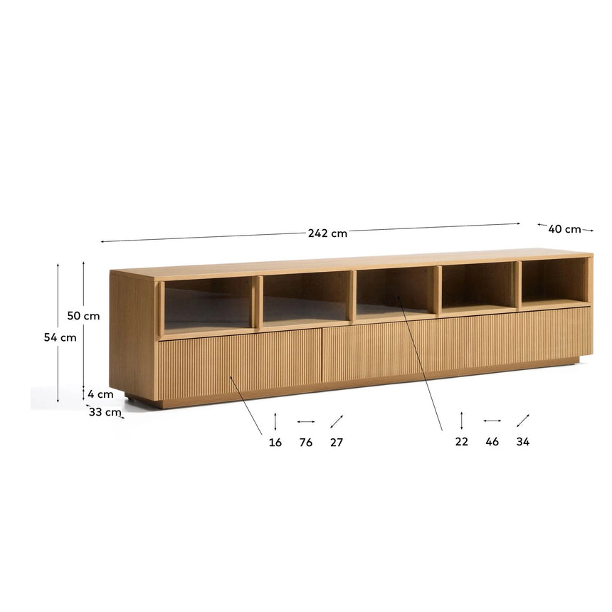 TV-Möbel Helvine mit 5 Türen und 3 Schubladen aus Eichenfurnier und gehärtetem Glas, 245 x 53,5 cm, FSC 100 % von Kave Home – Bild 2
