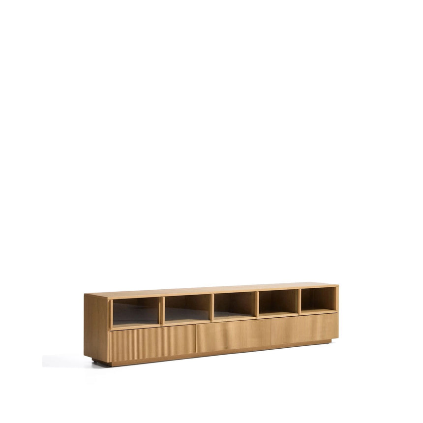 TV-Möbel Helvine mit 5 Türen und 3 Schubladen aus Eichenfurnier und gehärtetem Glas, 245 x 53,5 cm, FSC 100 % von Kave Home – Bild 3