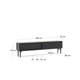 TV-Möbel Lenon 2 Türen Massivholz und Eichenfurnier schwarz 200x57 cm FSC Mix Kredit von Kave Home – Bild 4