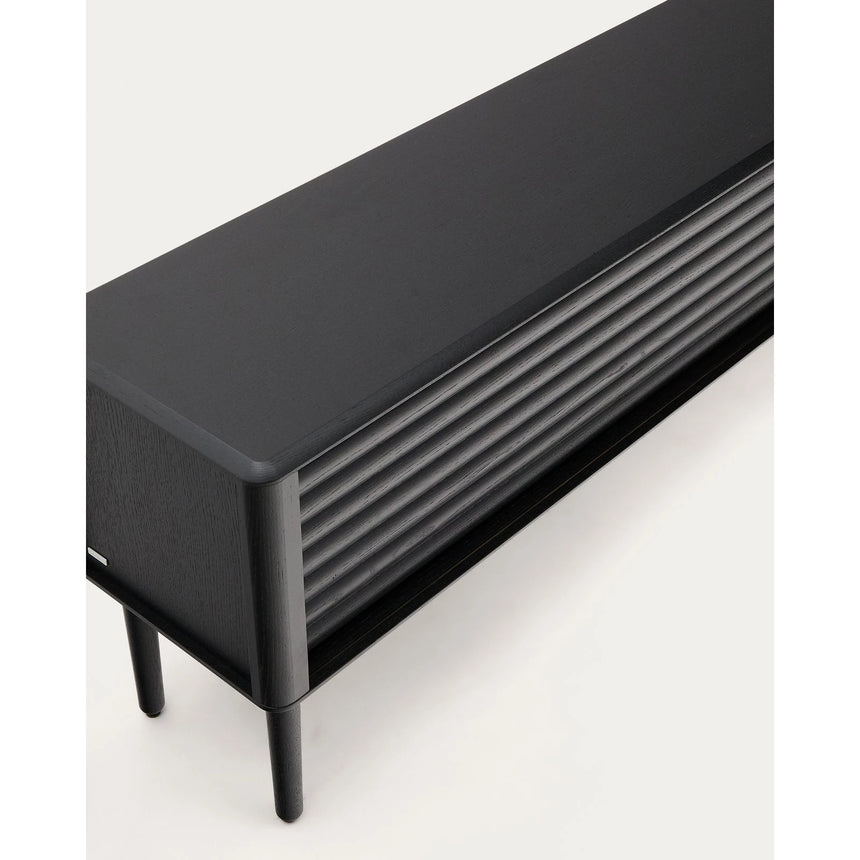 TV-Möbel Lenon 2 Türen Massivholz und Eichenfurnier schwarz 200x57 cm FSC Mix Kredit von Kave Home – Bild 8