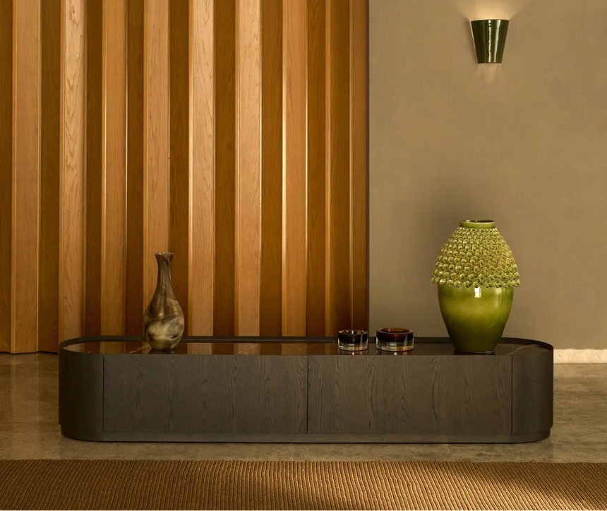 TV-Möbel Nemore mit 2 Schubladen aus Eichenfurnier und Keramikplatte mit Emperador-Marmor-Effekt, FSC Mix Credit 200 x 35 cm von Kave Home – Bild 2