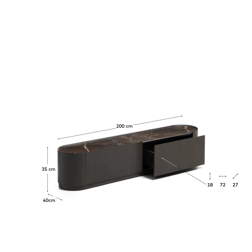 TV-Möbel Nemore mit 2 Schubladen aus Eichenfurnier und Keramikplatte mit Emperador-Marmor-Effekt, FSC Mix Credit 200 x 35 cm von Kave Home – Bild 5