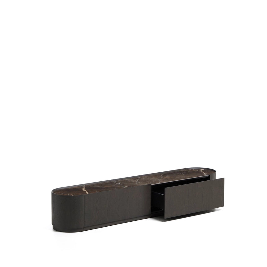 TV-Möbel Nemore mit 2 Schubladen aus Eichenfurnier und Keramikplatte mit Emperador-Marmor-Effekt, FSC Mix Credit 200 x 35 cm von Kave Home – Bild 7